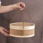 라탄공예 짚공예 바구니 인테리어 라탄 공예 수납 바스켓 갈색 평면 원형 26x10cm : 하커