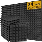 24개 세트 방음 벽 패널 Saiqiang 어쿠스틱 폼 2인치 x 12인치 사운드 흡음 차단 블랙 프로프 피라미드 스튜디오 24 Pack Black(2Pyramid)... 