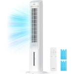 TOSOT 증발식 공기 냉각기 43인치 타워형 선풍기 80° 진동 3단 정온 냉각 팬 2개의 아이스 팩 리모컨 탈착식 4L 물탱크 가정용 미스트 플로어... 