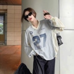 [유니크/오버핏] 카니즈 브이넥 캐주얼 나일론 바람막이 맨투맨 : 완스몰