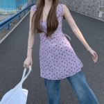 [러블리/바캉스룩] 씨유 플라워 패턴 민소매 롱 블라우스 : 완스몰