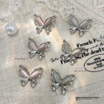 네일 아트 액세서리 실버 나비 디자인 붙이는 네일팁 수제 웨딩네일 보석 스타일 여성스러운 데일리 간편한 파츠 H1542【핑크】15개 : 블루비마켓