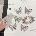 네일 아트 액세서리 실버 나비 디자인 붙이는 네일팁 수제 웨딩네일 보석 스타일 여성스러운 데일리 간편한 파츠 H1542【핑크】15개 : 블루비마켓