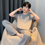 남자 라운지웨어 세트 단색 남성 여름 잠옷 실내복 홈웨어 : 지유세븐