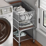 세탁카트 이동식 2단 빨래방 정리 철재 햄퍼 빨래바구니 : 바잉스타몰