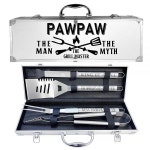Paw Gifts 할아버지를 위한 아버지의 날 포포 선물 뒷마당 바베큐용 튼튼한 그릴 액세서리 키트 두꺼운 스테인리스 스틸 식기 미끄럼 방지... 