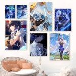 원신 각청 노엘 벤티 호두 감우 만화방  pc방 장식 포스터 굿즈 Yelan Genshin Impact 게임 종이 인쇄 홈 거실 침실 입구 바 카페 아트... 