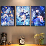 원신 각청 노엘 벤티 호두 감우 만화방  pc방 장식 포스터 굿즈 Furina Genshin Impact HD 아트 끈적 벽 방수 홈 거실 침실 바 미적... 