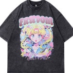 지뢰계 반팔티 루즈핏 서브컬쳐옷 멘헤라패션 캐 A. G1587 세척 고품질 버전, A. S : 소이꼬미마켓