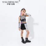 힙한 댄스복 케이팝 의상 스트리트 여자 재즈 댄스 슈트 공연 스팽글 세트 패션 힙합 쿨 탑 반바지 K-pop 무대 : 뽈이뽀리