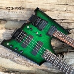 더블 넥 헤드리스 일렉트릭 기타 그린 버스트 플레임 메이플 탑 트레몰로 브릿지 6 현 기타라 4 베이스 콤보 : 엘레나몰1