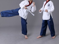 킥복싱바지 태권도 도복 성인 수련용 편안한 착용감 화이트 상의-블루 바지 : 가람국제유통