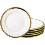 8인치 골드 - 트리밍 화이트 세라믹... 세트 6개와 유리 마감 | 빵, 샐러드, 스낵 핑거 푸드에 이상적임 White and Gold Trim : 제주초이68