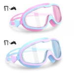 Bairuifu 2팩 아동용 수영 고글 세트, 노즈 클립 및 이어 플러그, 자동 잠금 버클 및 김 서림 방지, 비산 방지 PC 렌즈 6-14세용 : 구비옥산