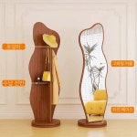 수납전신거울 와이드 스탠드 수납형 헤어샵 호두색 + 회전 + 돌고래 + 행거 + 수납 40x165 : Trudefinetly