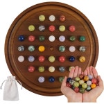 Solitaire Game，12.6 inch Large Luxury Marble Game ，Thickened Solid Wood Game Board，with 36 Natural G : 유럽쇼핑