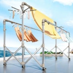 대형 이불 건조대 행거 접이식 이동식 스텐 빨래 세탁소 클래식 중간봉 높이조절 길이 1.6m : 스타노바