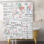 샤워 커튼 막대 세트 가림막 홈데코패브릭 수학 레트로 방정식 클래식 연산 1. 폭90x180+고리H0457 : 마켓 키드키드