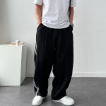 남자 편한 투라인 데일리 봄 가을 버티컬 와이드 오버 루즈 롱 추리닝 트레이닝 팬츠 긴바지 사이드투라인트랙와이드팬츠 : H.O.W