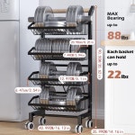 코바드Q 스낵 카트 휠 포함 4단 조절 과일 선반 채소 바구니 금속 와이어 저장 이동식 팬트리 유틸리티 키친 Black With Handle : 단비모터스9