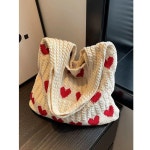 여성 니트백 손뜨개 하트 패턴 포인트 데일리 휴양지 : 구구세븐