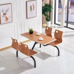 휴게실 테이블 식당 매점 식탁 일체형 의자 급식실 공원 구내 회사 공장 4인용 원형 티크 : 라모상점