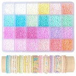 5760Pcs 파스텔 3MM 유리 씨앗 구슬 마카롱 컬러 조랑말 알파벳 문자와 DIY 쥬얼리 만들기에 대 한 탄성 문자열 포함 비즈 공예 재료... 