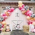 암소 풍선 꽃 반지 농장 동물 인쇄 풍선과 핑크 생일 파티 장식 1. Apricot : 딜리벌월드46호점