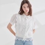 웨이브 펀칭 레이스 블라우스 KOBLP359(2 colors) : INIKEIT