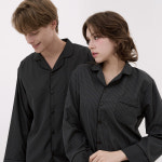 [도씨] 실크핏 모던 블랙 긴팔 카라 커플 잠옷 세트 홈웨어 남녀공용 : DOSSY