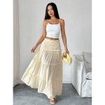 멋진여성의 선택 PETITE 플리츠 스플라이싱 케이크 스커트 일상적이고 휴일용 A라인 1898360 J : 제이피글로벌 6