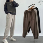 여성 말랑쫀득 소프트 스판 밴딩 조거 팬츠 편한 여자 배기 통 바지 : 사라7351