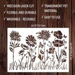 대형 야생화 스텐실 15x12 인치 목재 캔버스 종이 및 천으로 재사용 가능한 공예용 벽과 바닥에 칠하는 꽃 패턴 Dahlia 8 x8 : scim몰