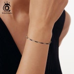 남자 팔찌 커플 기념일 패션 써지컬 가죽 체인 실 매듭 끈 건강 은 브레이슬릿 ORSA JEWELS 럭셔리 925 스털링 실버 그린 4A CZ 테니스... 