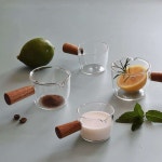 내열 유리 에스프레소 샷잔 나무 손잡이 홈카페 시럽 계량컵 100ml : 기역몰