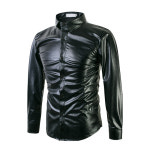 골드 스탬핑 남성 긴팔 캐주얼 셔츠 반짝이는 메탈릭 광택 나이트클럽용 오버핏 스타일 : 드림점