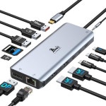 USB C 도킹 스테이션 듀얼 모니터 노트북 13-in-1 허브 트리플 디스플레이 2 HDMI 디스플레이포트 5 USB-C/A 이더넷 100W  USB3.1 + 2HDMI... 