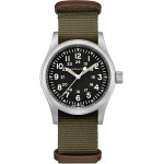 38mm | 스위스 제작 | 38mm 스테인리스 스틸 케이스 | 블랙 다이얼 아날로그 시계 | 그린 텍스타일 NATO 스트랩 (모델: H6943 : 마르세유쇼퍼백