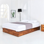 수납프레임 평상형침대 멀바우 원목 무헤드 서랍침대 Q : 디투스토어