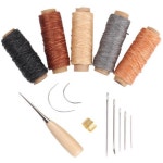 왁스코팅실 5색 세트 바늘 7종 송곳 골무 가죽 공예 도구 세트 : 오름국제상사