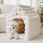 몽글몽글 밍크 라떼 고양이 강아지집 애견 텐트 펫 하우스 동굴 방석 세트 숨숨집 소형견 : 베베데코