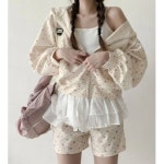 [2color] 블룸 플라워 후드집업 투피스 세트 (러블리 아우터 반바지 꾸안꾸 집앞룩 나들이 캠핑 글램핑)HJ-5055 : 제로원1