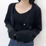 브이넥 여자 캐주얼 골지 니트 필수템 가디건 세트 가 블랙SET-F(66까지) : 라인디렉터