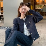 네이비 프렌치 감성 숏 자켓 가을 단추 디자인 상의 네이비블루 2426 S 80-95 : 나나만물상