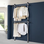 2001호 2단크롬 수납 옷걸이행거 헹거 조립식 옷행거 튼튼한 파이프 행거 고정식 원룸 철제 거치대 : 행복상점마트