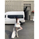여름 캐주얼 화이트 긴팔 티셔츠  하프 스커트 세트 여성 패션 앙상블 플로럴 프린트 반바지 투피스 슈트 에스 : 미네소타마켓