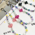 [지앤지]AMI 스마트폰줄 비즈스트랩 폰스트랩 핸드폰고리 키링 하트볼 비즈 핸드폰고리 아이폰 키링 스트랩 : 엠와이유통