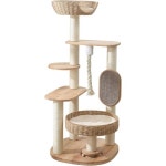 대형 고양이를 위한 나무 고양이 나무, 실내 긁힘 기둥이 있는 49.6인치 높이의 타워, 손으로 짠 침대가 다단계 콘도, 청소하기 쉬운... 