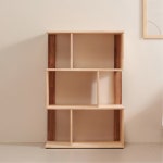 고무나무 3단 책장 우측형 원목 내추럴 수납 선반 정리 거실 가구 H6881 : 구스상회