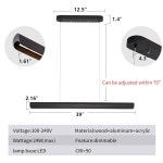39인치 통합 LED 펜던트 라이트, 24w 디밍 가능한 우드 리니어 조명, 블랙 마감의 리드 모던 아일랜드 키친 아일랜드, 다이닝 룸, 빌리어드... 